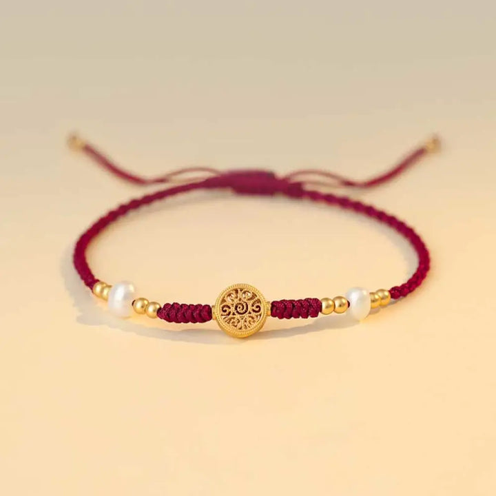 BWOOOH Copper Coin Fortune Tree Luck Strength Braided Bracelet - Copper Coin / Red(Wrist Circumference 14-18cm)
