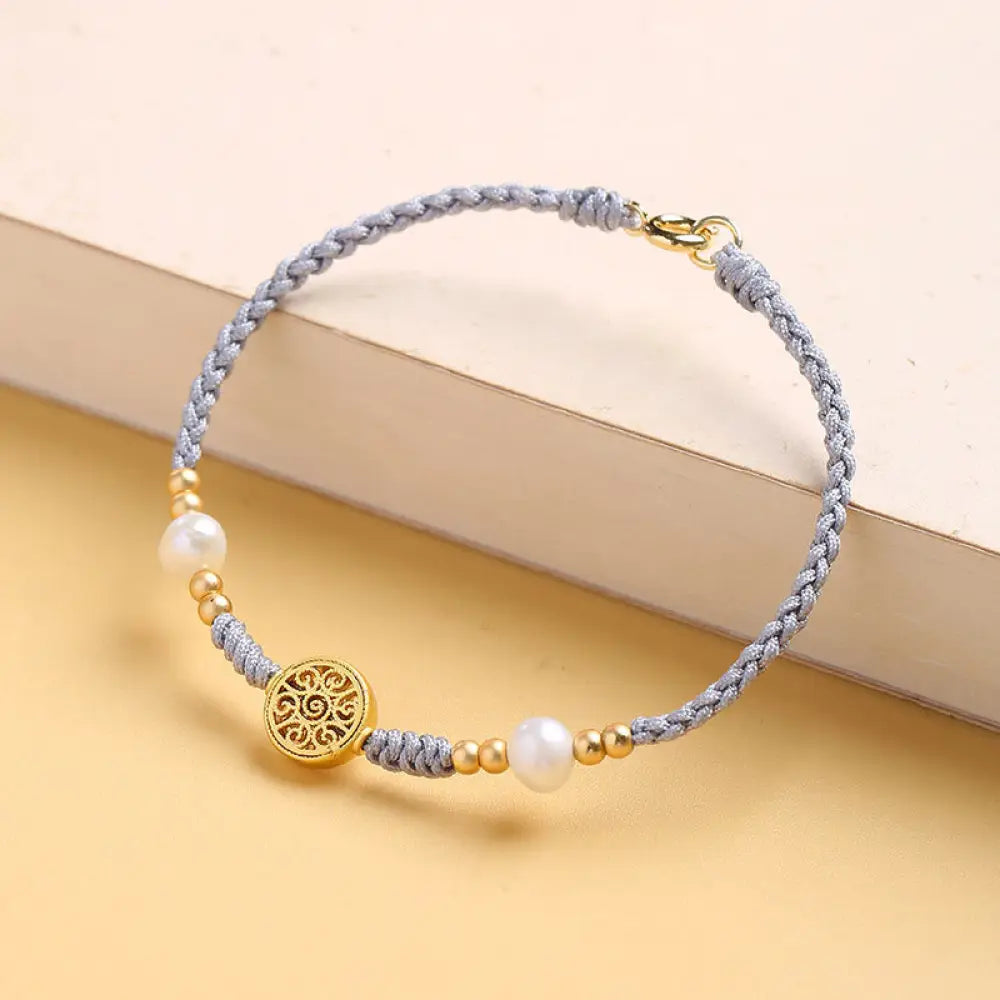 Buddha Stones Copper Coin Fortune Tree Pearl Luck Blue Rope Braided Bracelet - BWOOOH - Fortune Tree / 14cm - Bracelet