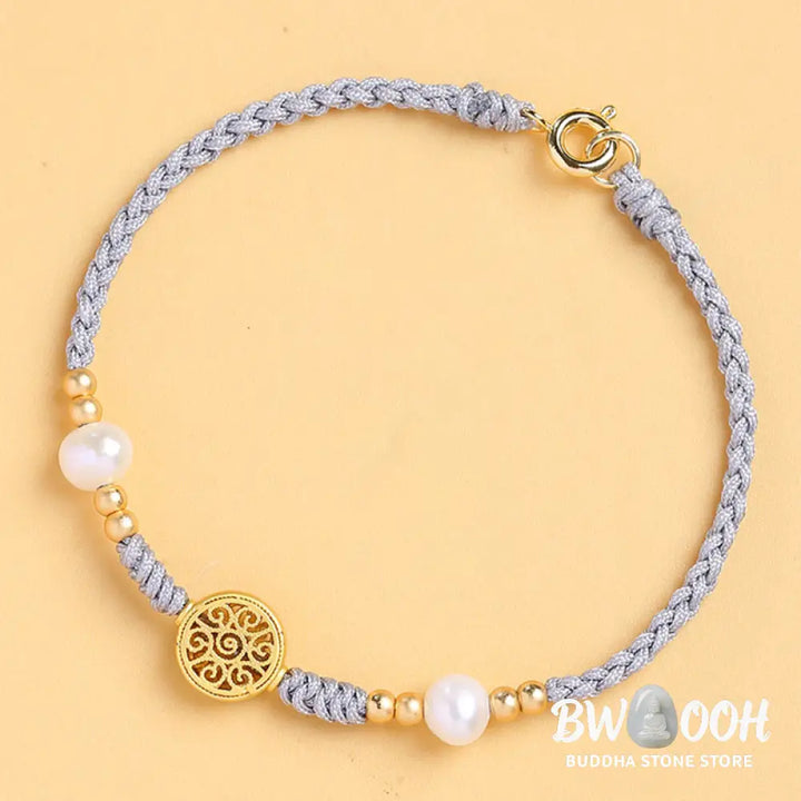 Buddha Stones Copper Coin Fortune Tree Pearl Luck Blue Rope Braided Bracelet - BWOOOH - Bracelet