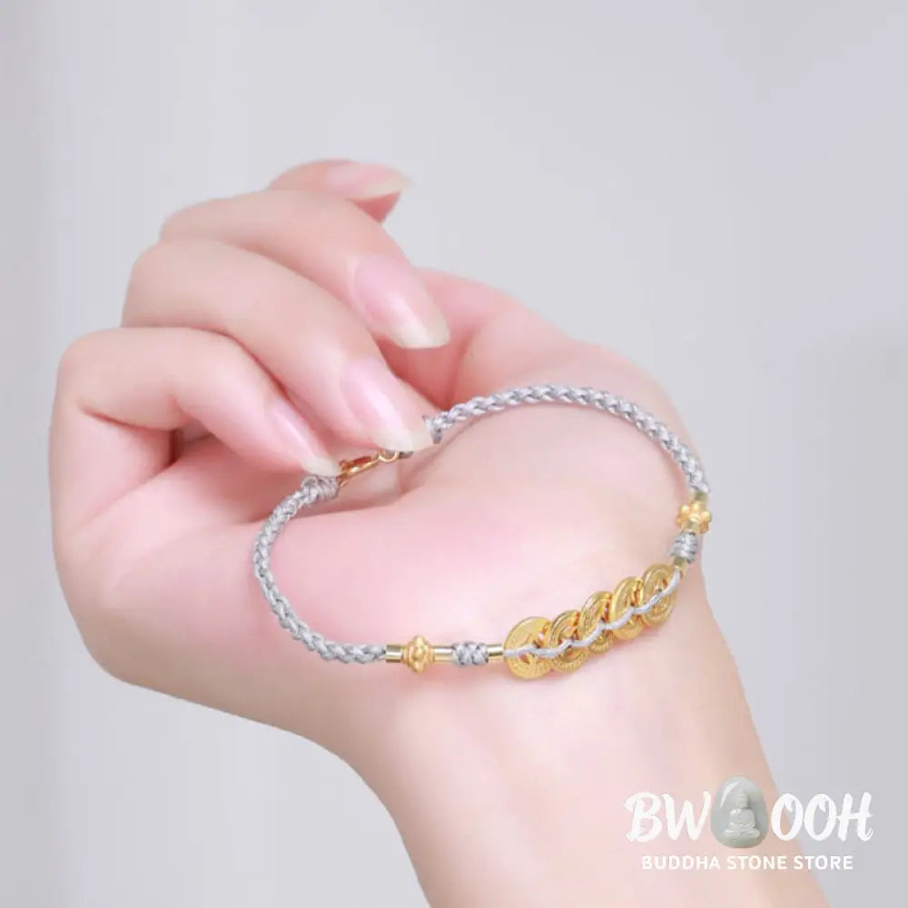 Buddha Stones Copper Coin Fortune Tree Pearl Luck Blue Rope Braided Bracelet - BWOOOH - Bracelet