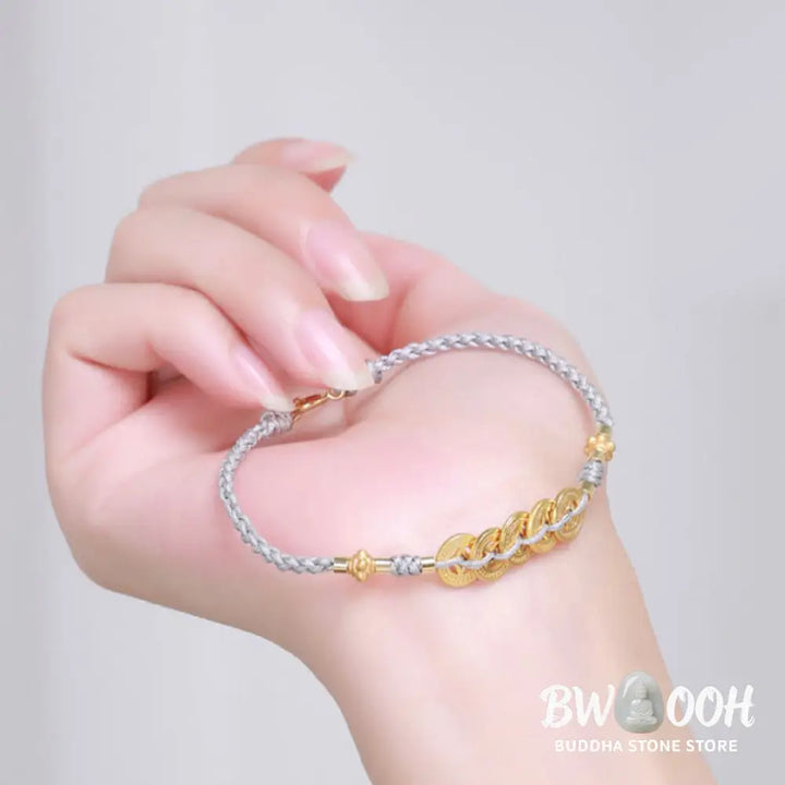 Buddha Stones Copper Coin Fortune Tree Pearl Luck Blue Rope Braided Bracelet - BWOOOH - Bracelet