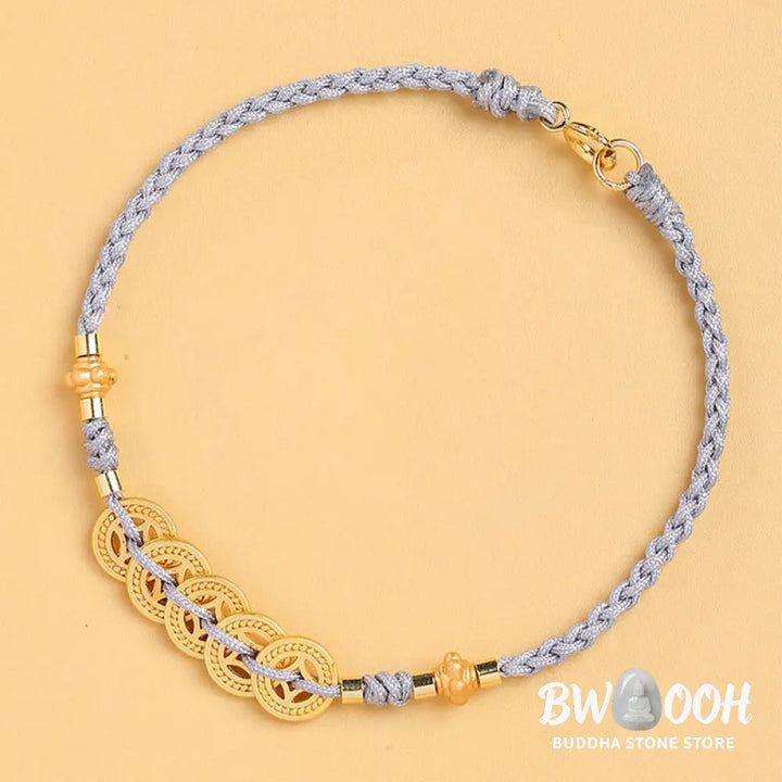 Buddha Stones Copper Coin Fortune Tree Pearl Luck Blue Rope Braided Bracelet - BWOOOH - Bracelet