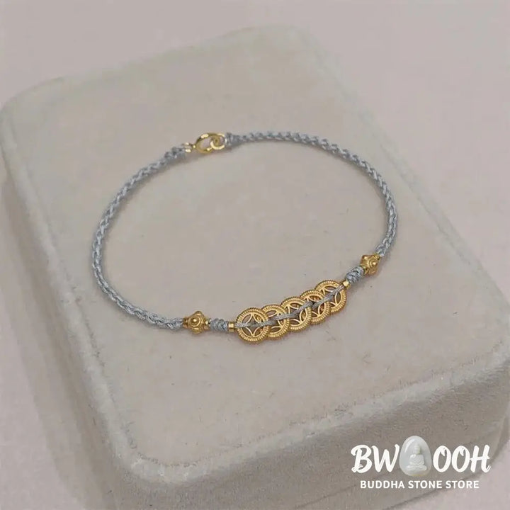 Buddha Stones Copper Coin Fortune Tree Pearl Luck Blue Rope Braided Bracelet - BWOOOH - Bracelet