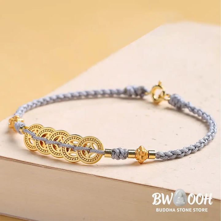 Buddha Stones Copper Coin Fortune Tree Pearl Luck Blue Rope Braided Bracelet - BWOOOH - Bracelet