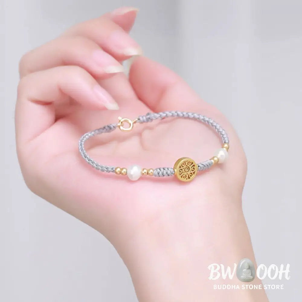 Buddha Stones Copper Coin Fortune Tree Pearl Luck Blue Rope Braided Bracelet - BWOOOH - Bracelet