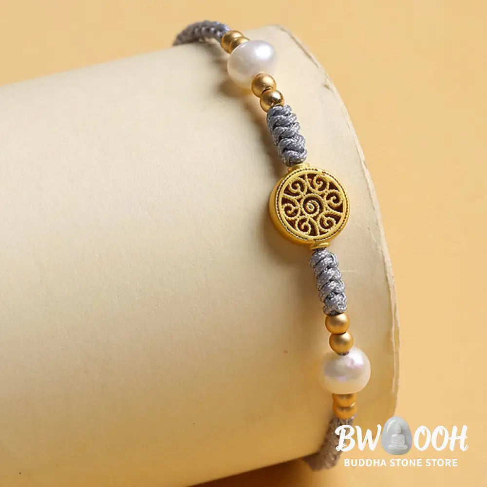Buddha Stones Copper Coin Fortune Tree Pearl Luck Blue Rope Braided Bracelet - BWOOOH - Bracelet