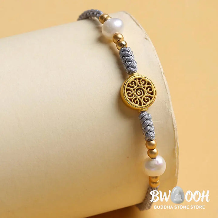 Buddha Stones Copper Coin Fortune Tree Pearl Luck Blue Rope Braided Bracelet - BWOOOH - Bracelet