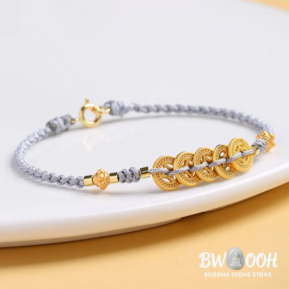 Buddha Stones Copper Coin Fortune Tree Pearl Luck Blue Rope Braided Bracelet - BWOOOH - Bracelet