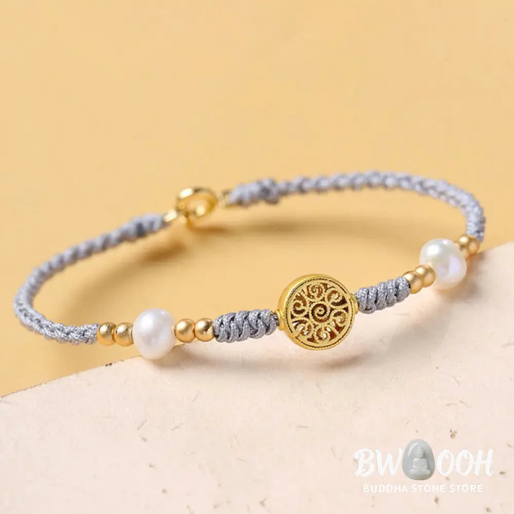 Buddha Stones Copper Coin Fortune Tree Pearl Luck Blue Rope Braided Bracelet - BWOOOH - Bracelet
