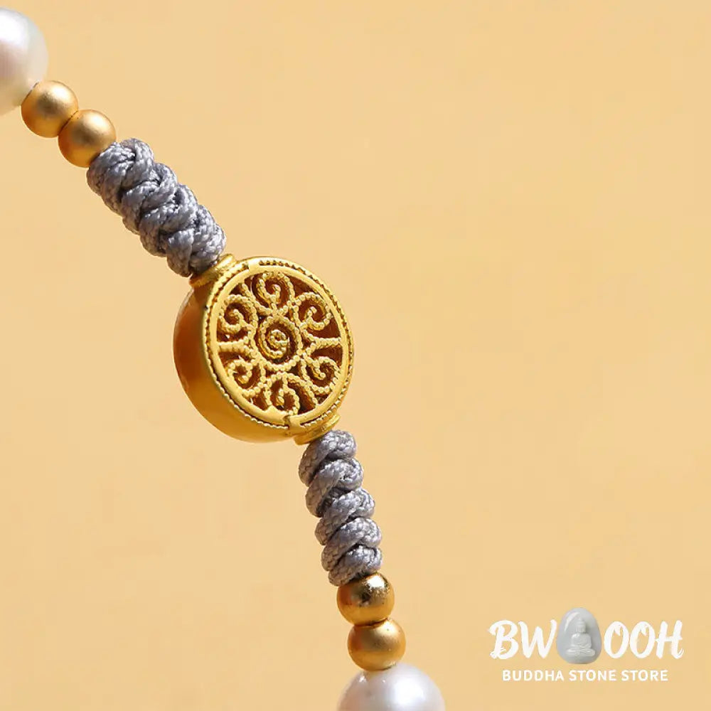 Buddha Stones Copper Coin Fortune Tree Pearl Luck Blue Rope Braided Bracelet - BWOOOH - Bracelet
