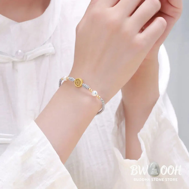 Buddha Stones Copper Coin Fortune Tree Pearl Luck Blue Rope Braided Bracelet - BWOOOH - Bracelet