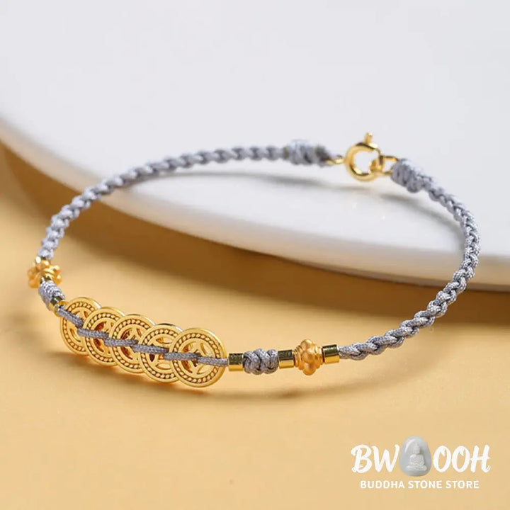 Buddha Stones Copper Coin Fortune Tree Pearl Luck Blue Rope Braided Bracelet - BWOOOH - Bracelet