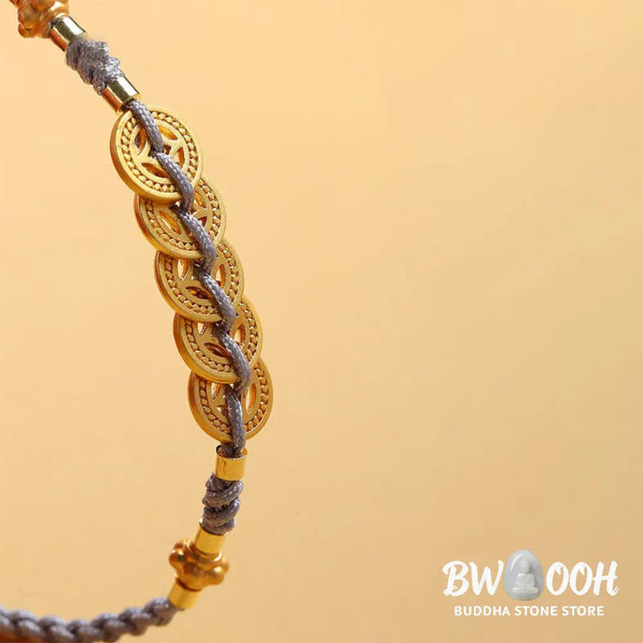 Buddha Stones Copper Coin Fortune Tree Pearl Luck Blue Rope Braided Bracelet - BWOOOH - Bracelet
