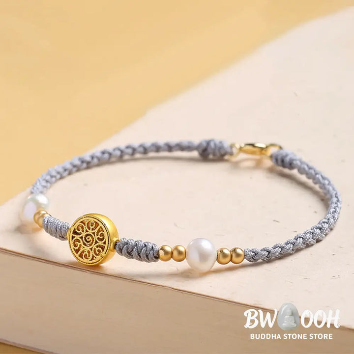 Buddha Stones Copper Coin Fortune Tree Pearl Luck Blue Rope Braided Bracelet - BWOOOH - Bracelet