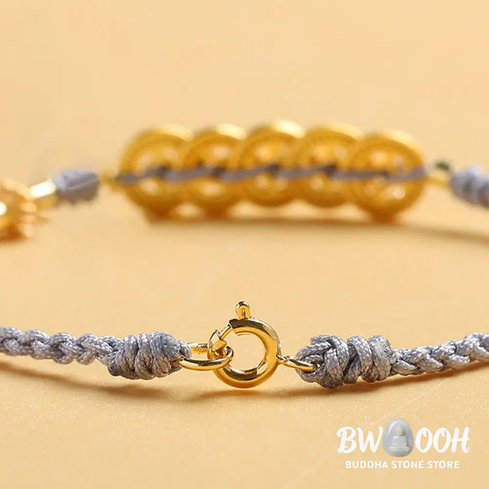 Buddha Stones Copper Coin Fortune Tree Pearl Luck Blue Rope Braided Bracelet - BWOOOH - Bracelet