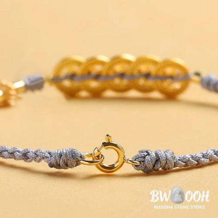 Buddha Stones Copper Coin Fortune Tree Pearl Luck Blue Rope Braided Bracelet - BWOOOH - Bracelet