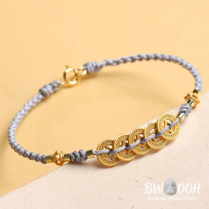 Buddha Stones Copper Coin Fortune Tree Pearl Luck Blue Rope Braided Bracelet - BWOOOH - Bracelet