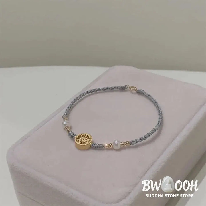 Buddha Stones Copper Coin Fortune Tree Pearl Luck Blue Rope Braided Bracelet - BWOOOH - Bracelet