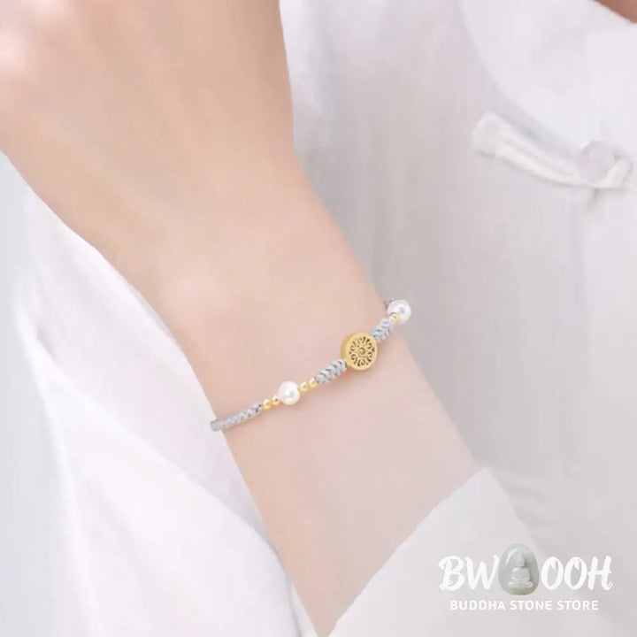 Buddha Stones Copper Coin Fortune Tree Pearl Luck Blue Rope Braided Bracelet - BWOOOH - Bracelet