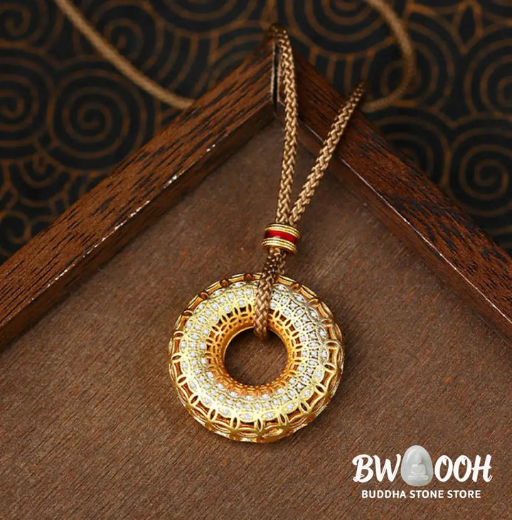 Buddha Stones Copper Coin Pattern Peace Buckle Copper Auspicious Necklace Pendant - BWOOOH - Copper Plated 24K Gold &amp;