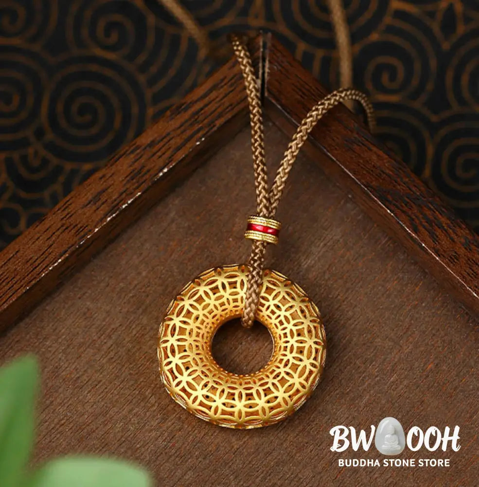 Buddha Stones Copper Coin Pattern Peace Buckle Copper Auspicious Necklace Pendant - BWOOOH - Copper Plated 24K Gold &amp;