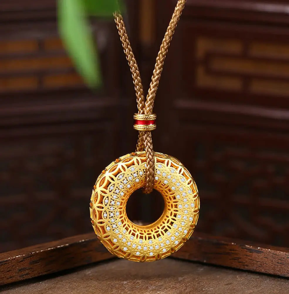 Buddha Stones Copper Coin Pattern Peace Buckle Copper Auspicious Necklace Pendant - BWOOOH - Copper Plated 24K Gold &