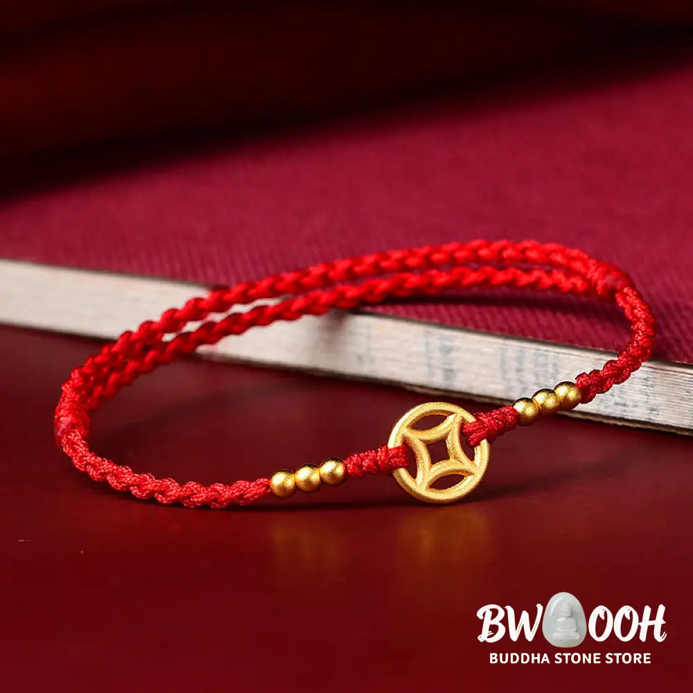 Buddha Stones Copper Coin Strength Braided String Bracelet Anklet - BWOOOH - Bracelet
