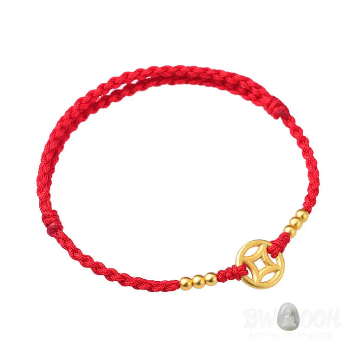 Buddha Stones Copper Coin Strength Braided String Bracelet Anklet - BWOOOH - Bracelet