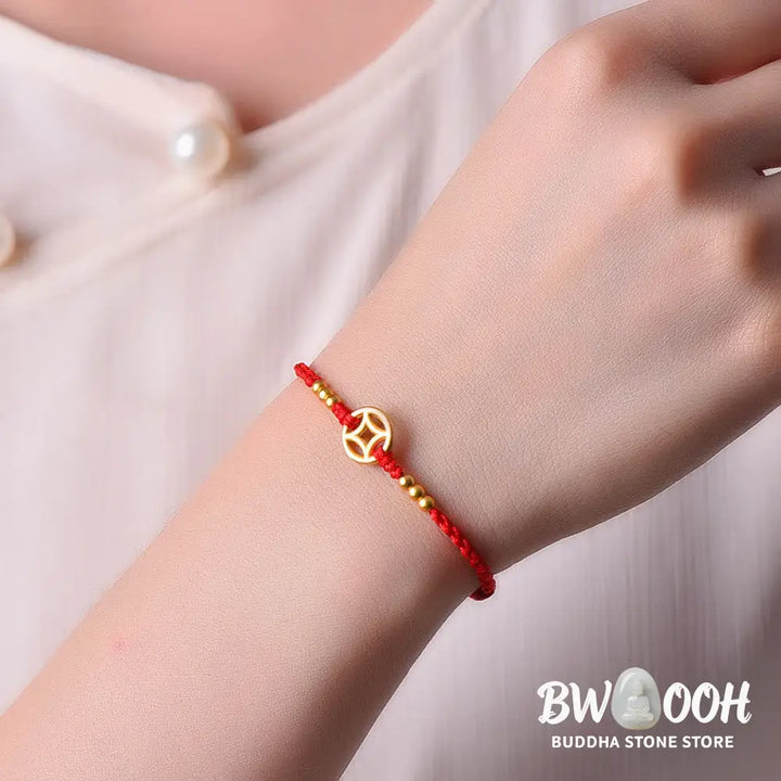Buddha Stones Copper Coin Strength Braided String Bracelet Anklet - BWOOOH - Bracelet
