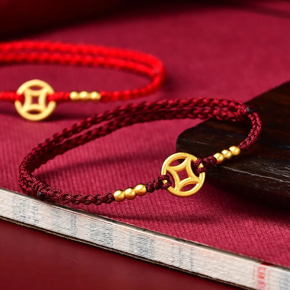 BWOOOH Copper Coin Strength Braided String Bracelet Anklet - BWOOOH - Dark Red / Bracelet(Wrist Circumference