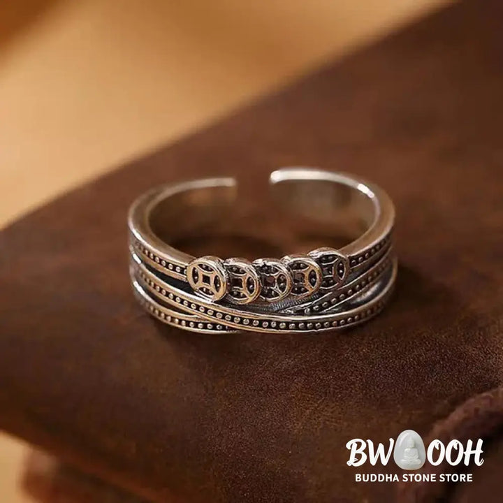 Buddha Stones Copper Coin Wealth Luck Ring - BWOOOH - Copper Coin - Ring