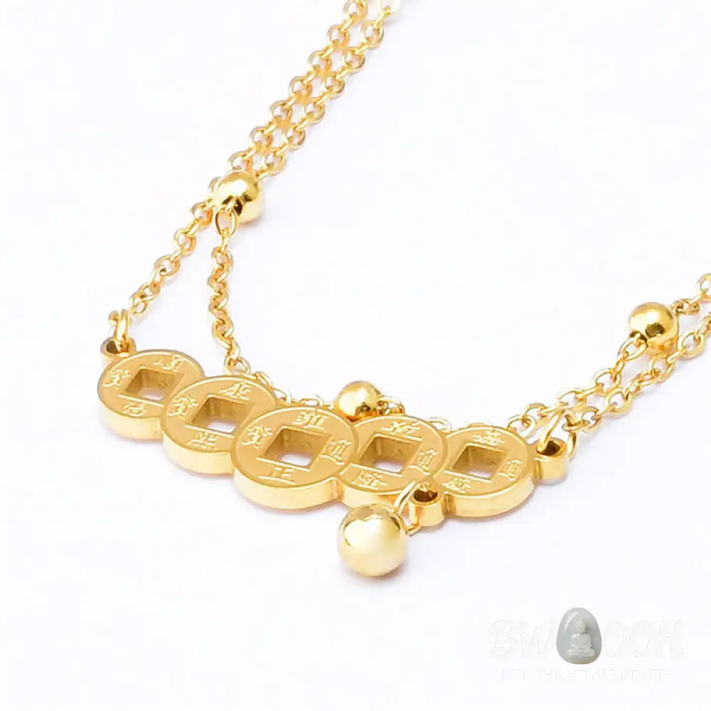 Buddha Stones Copper Coins Attract Wealth Titanium Steel Anklet - Anklet(Circumference 21-26cm) - Anklet