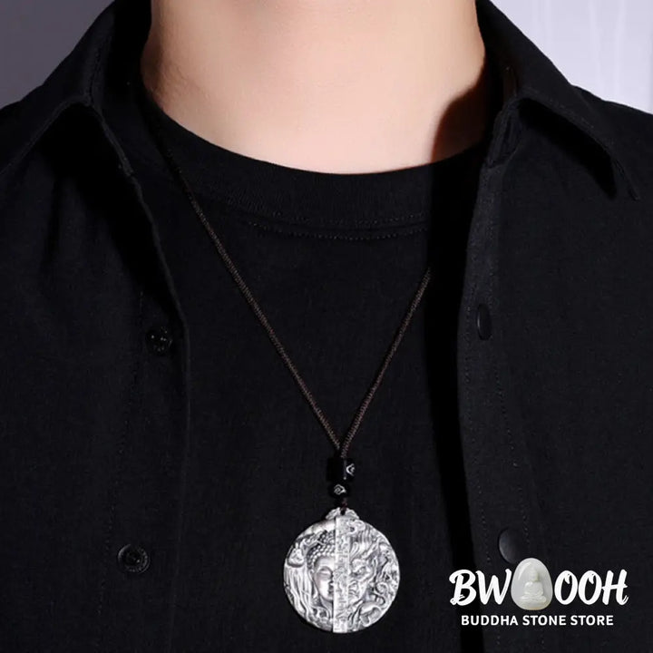 Buddha Stones Copper Buddha Demon Pattern Compassion Pendant Necklace - BWOOOH - Copper - Necklaces &amp; Pendants