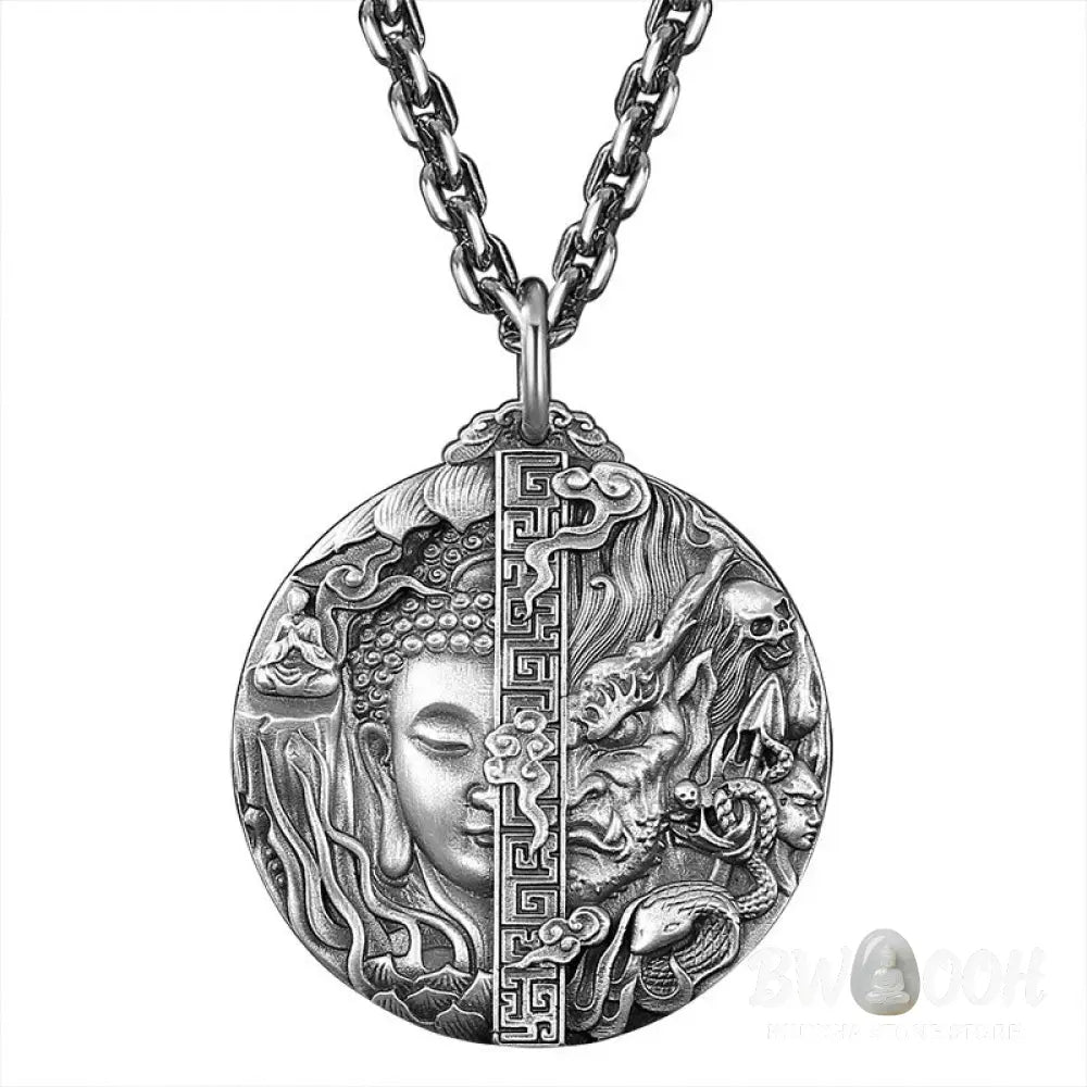 Buddha Stones Copper Buddha Demon Pattern Compassion Pendant Necklace - BWOOOH - Copper - Necklaces &amp; Pendants