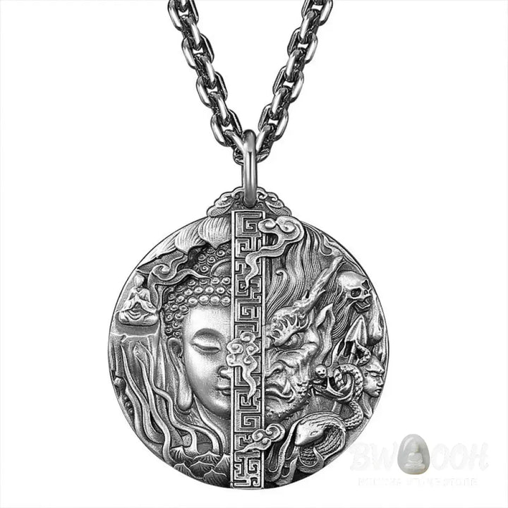 Buddha Stones Copper Buddha Demon Pattern Compassion Pendant Necklace - BWOOOH - Copper - Necklaces &amp; Pendants