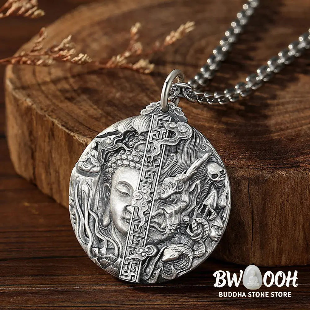 Buddha Stones Copper Buddha Demon Pattern Compassion Pendant Necklace - BWOOOH - Copper - Necklaces &amp; Pendants