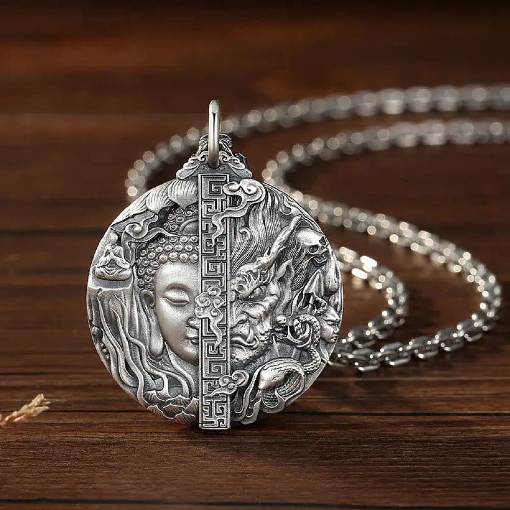 Buddha Stones Copper Buddha Demon Pattern Compassion Pendant Necklace - BWOOOH - Copper - Necklaces & Pendants