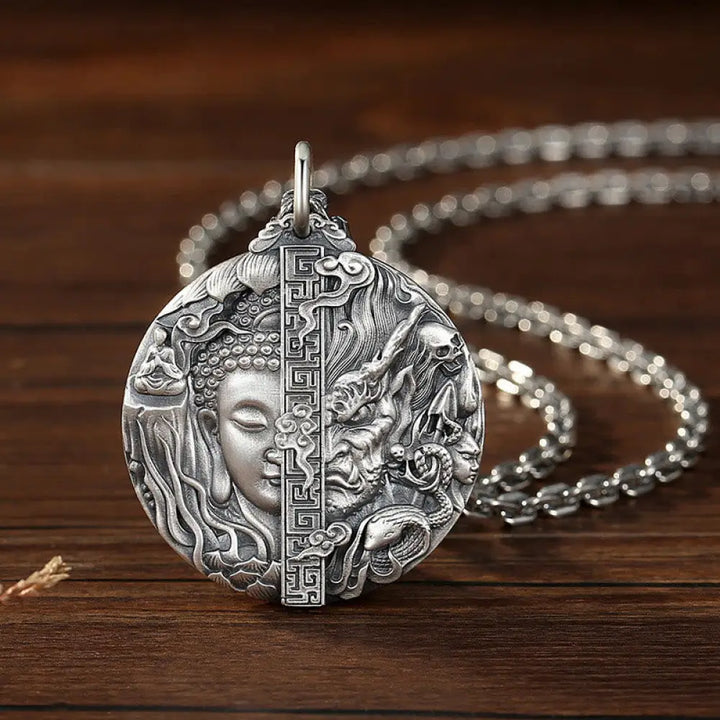 Buddha Stones Copper Buddha Demon Pattern Compassion Pendant Necklace - BWOOOH - Copper - Necklaces &amp; Pendants