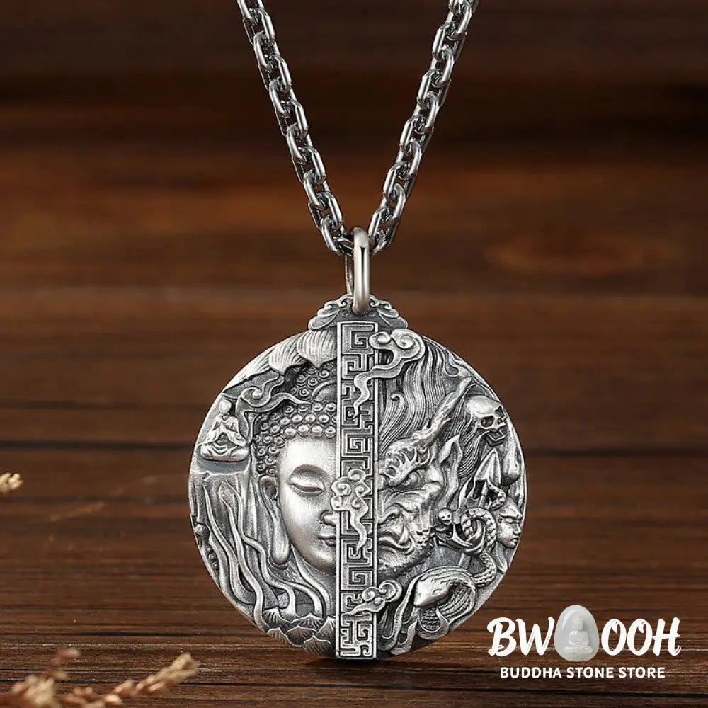 Buddha Stones Copper Buddha Demon Pattern Compassion Pendant Necklace - BWOOOH - Copper - Necklaces &amp; Pendants