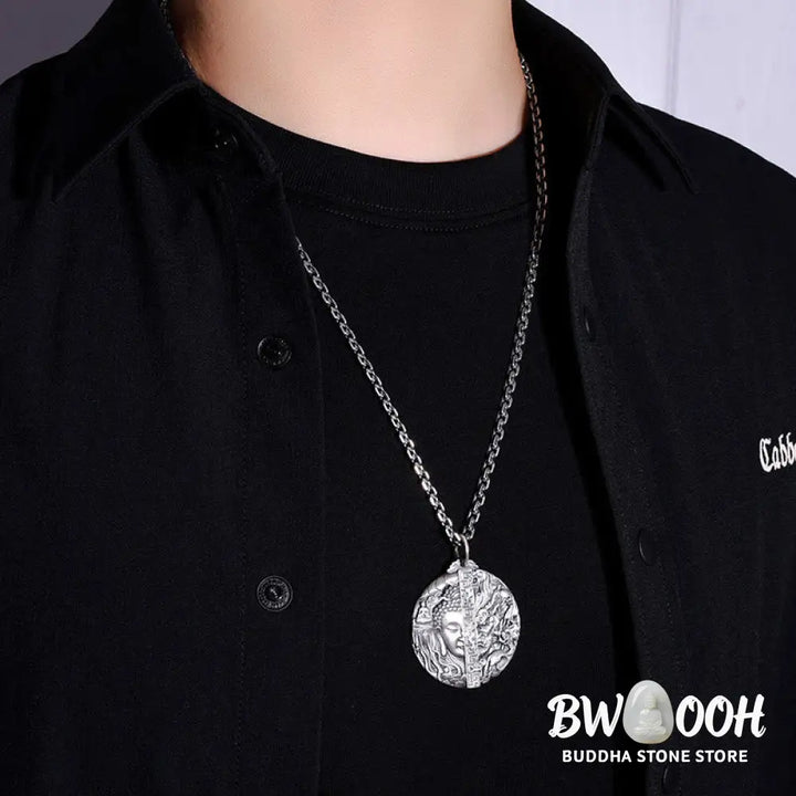 Buddha Stones Copper Buddha Demon Pattern Compassion Pendant Necklace - BWOOOH - Copper - Necklaces &amp; Pendants