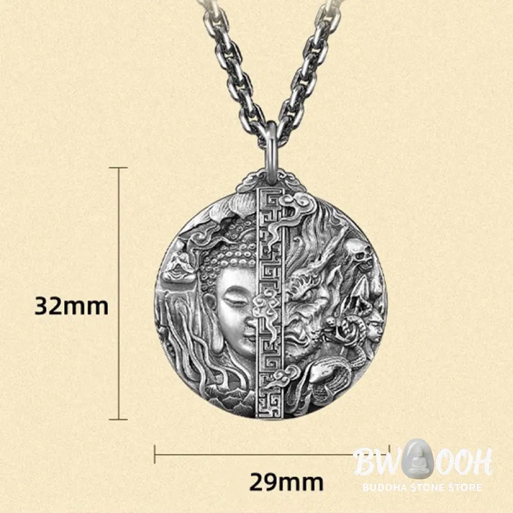 Buddha Stones Copper Buddha Demon Pattern Compassion Pendant Necklace - BWOOOH - Copper - Necklaces &amp; Pendants