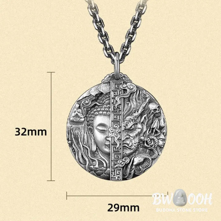 Buddha Stones Copper Buddha Demon Pattern Compassion Pendant Necklace - BWOOOH - Copper - Necklaces &amp; Pendants