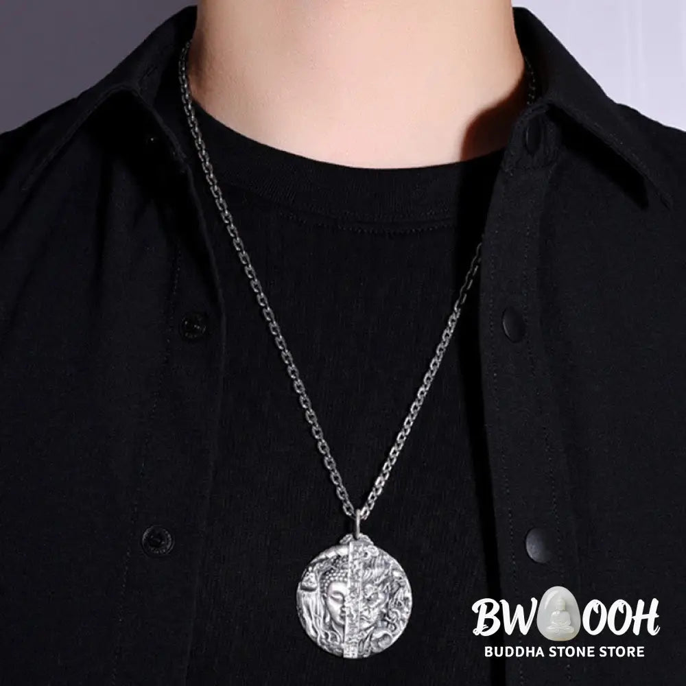 Buddha Stones Copper Buddha Demon Pattern Compassion Pendant Necklace - BWOOOH - Copper - Necklaces &amp; Pendants
