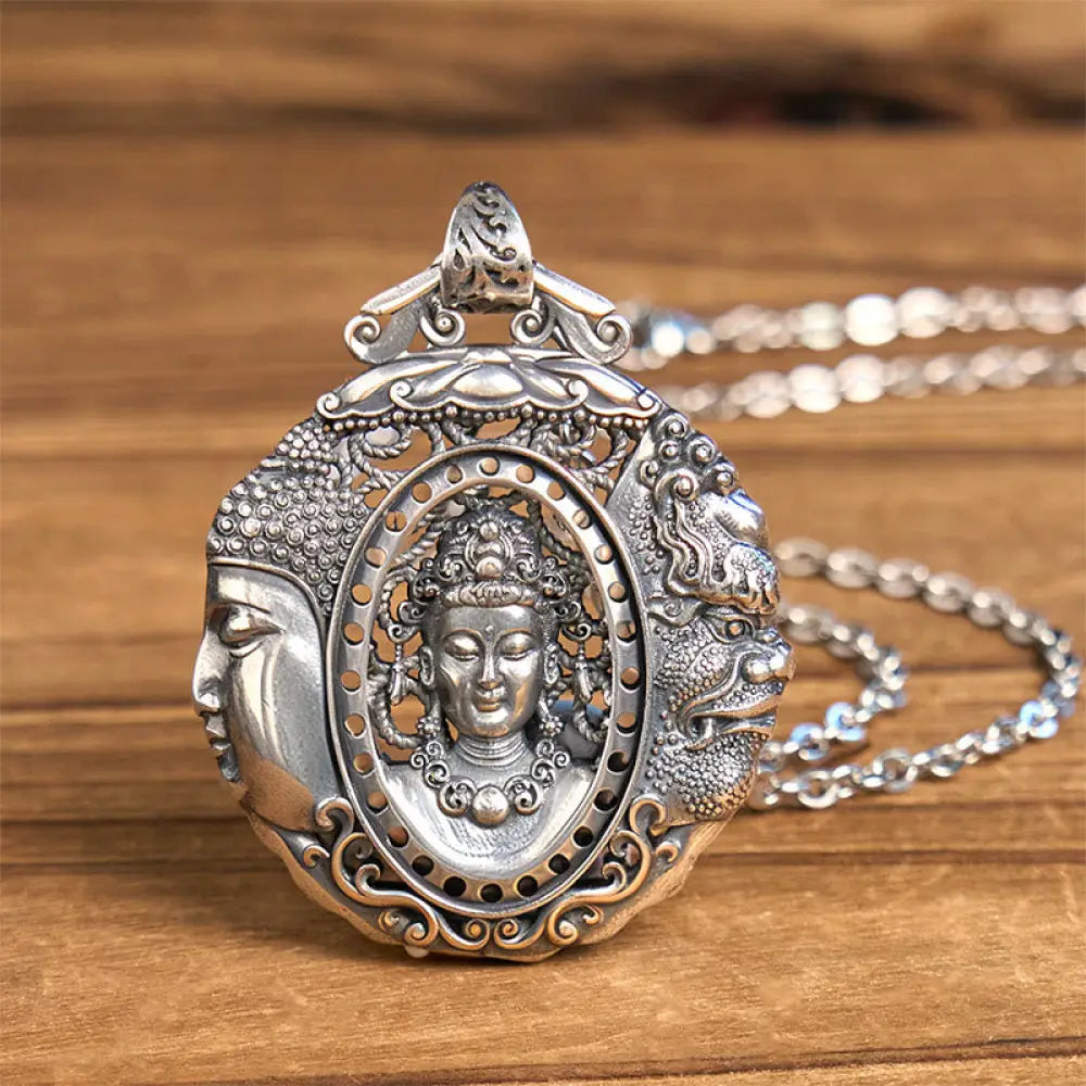 Buddha Stones Copper Buddha Devil Pattern Serenity Pendant Necklace - BWOOOH - Buddha Devil(Copper Chain) - Necklaces &