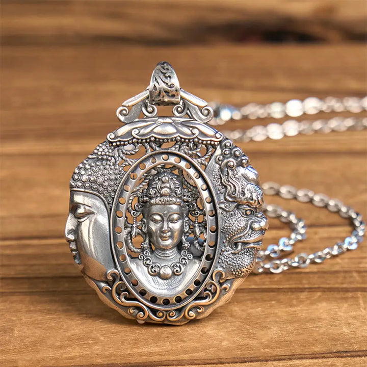 Buddha Stones Copper Buddha Devil Pattern Serenity Pendant Necklace - BWOOOH - Buddha Devil(Copper Chain) - Necklaces &amp;