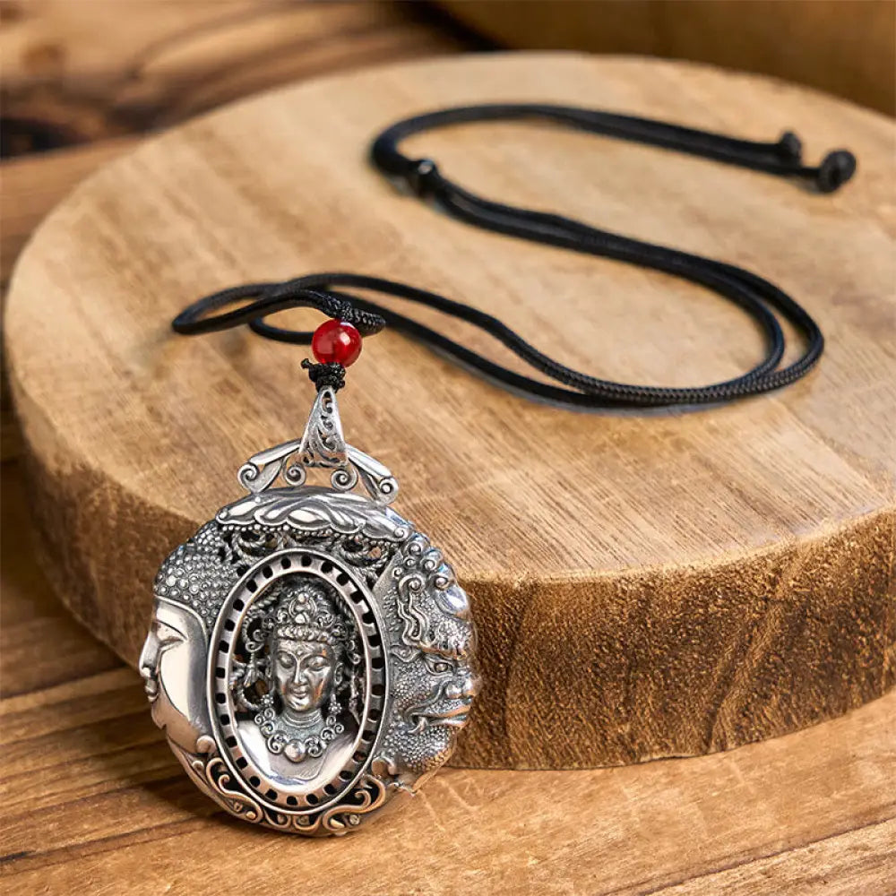 Buddha Stones Copper Buddha Devil Pattern Serenity Pendant Necklace - BWOOOH - Buddha Devil(Red Bead Chain) - Necklaces
