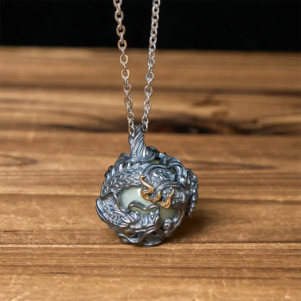 Buddha Stones Copper Dragon Surrounding Bead Strength Pendant Necklace - BWOOOH - Dragon & Cross Chain - Necklaces &