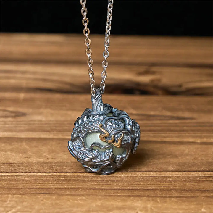 Buddha Stones Copper Dragon Surrounding Bead Strength Pendant Necklace - BWOOOH - Dragon &amp; Cross Chain - Necklaces &amp;