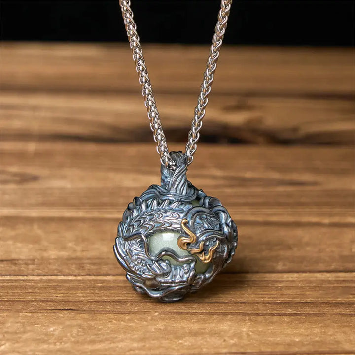 Buddha Stones Copper Dragon Surrounding Bead Strength Pendant Necklace - BWOOOH - Dragon &amp; Keel Chain - Necklaces &amp;