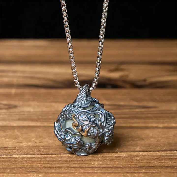 Buddha Stones Copper Dragon Surrounding Bead Strength Pendant Necklace - BWOOOH - Dragon &amp; Twist Chain - Necklaces &amp;